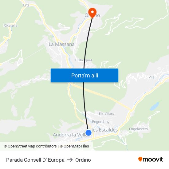 Parada Consell D’ Europa to Ordino map