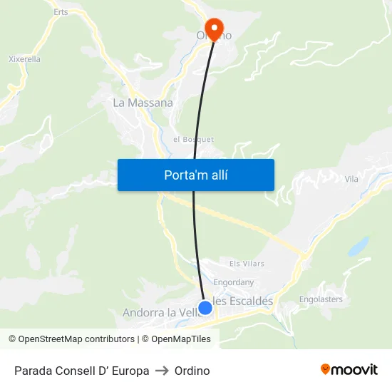 Parada Consell D’ Europa to Ordino map