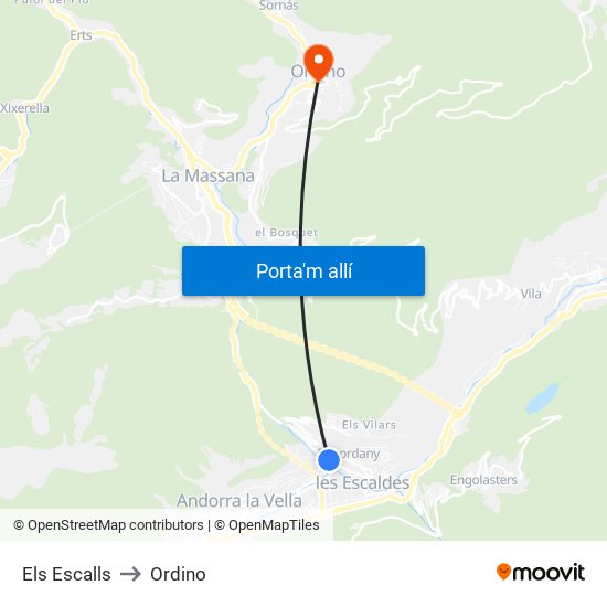 Els Escalls to Ordino map