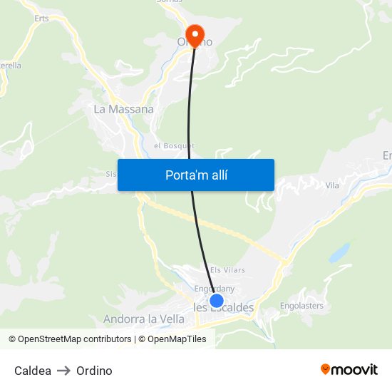 Caldea to Ordino map