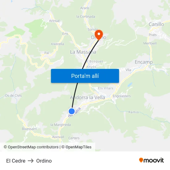 El Cedre to Ordino map