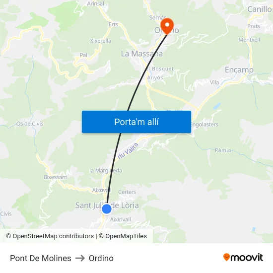 Pont De Molines to Ordino map