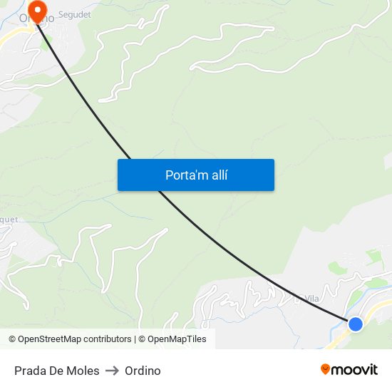 Prada De Moles to Ordino map