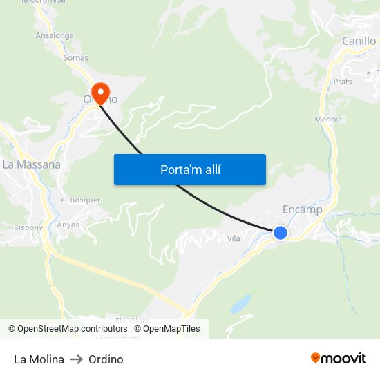 La Molina to Ordino map