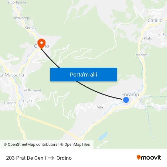 203-Prat De Genil to Ordino map