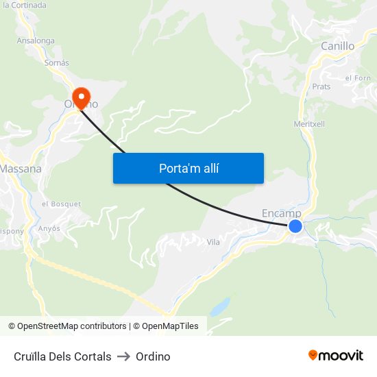Cruïlla Dels Cortals to Ordino map