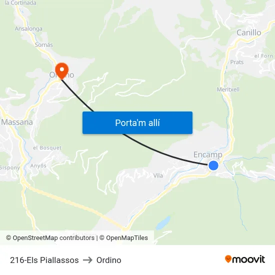 216-Els Piallassos to Ordino map