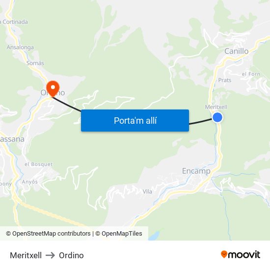 Meritxell to Ordino map