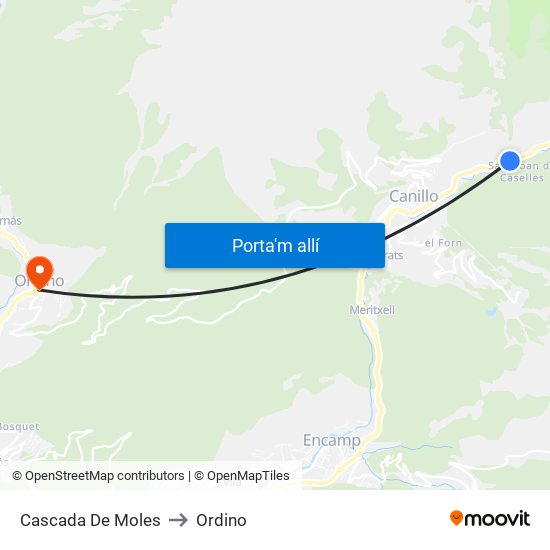 Cascada De Moles to Ordino map