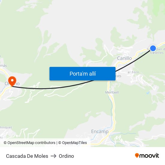 Cascada De Moles to Ordino map