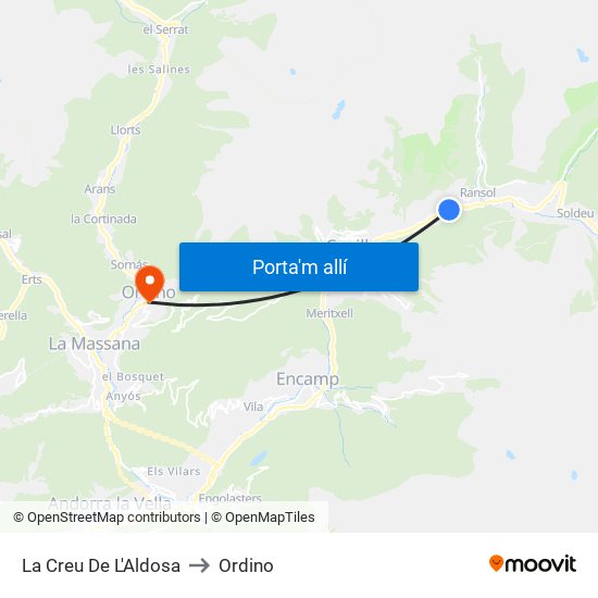 La Creu De L'Aldosa to Ordino map