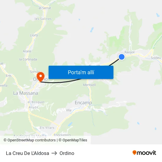 131-La Creu De L'Aldosa to Ordino map