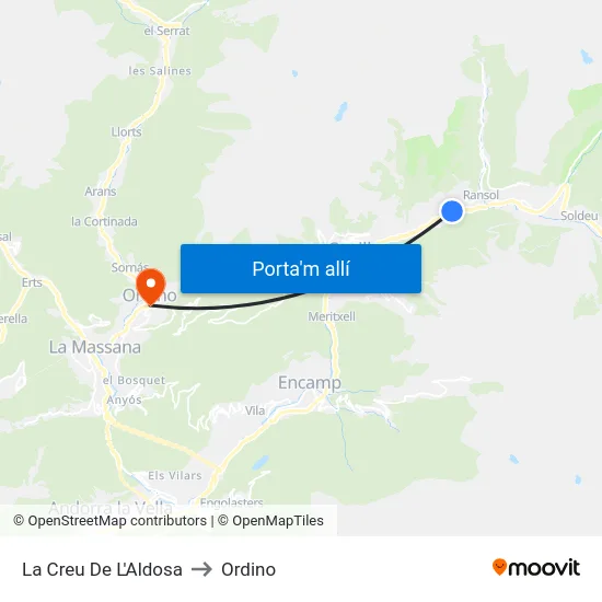 132-La Creu De L'Aldosa to Ordino map