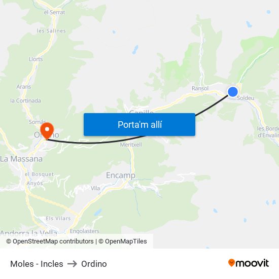 Moles - Incles to Ordino map
