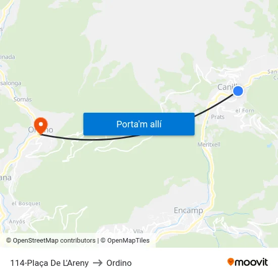 114-Plaça De L'Areny to Ordino map
