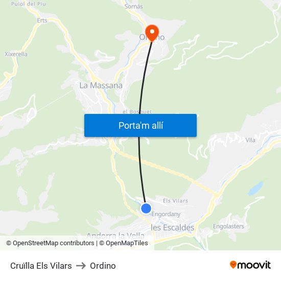 Cruïlla Els Vilars to Ordino map