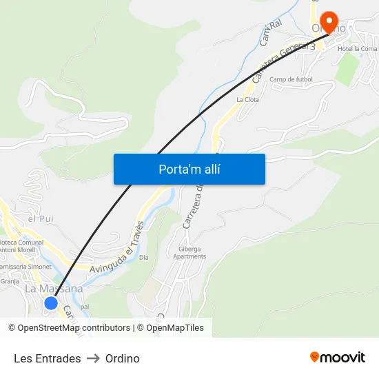 412-Les Entrades to Ordino map
