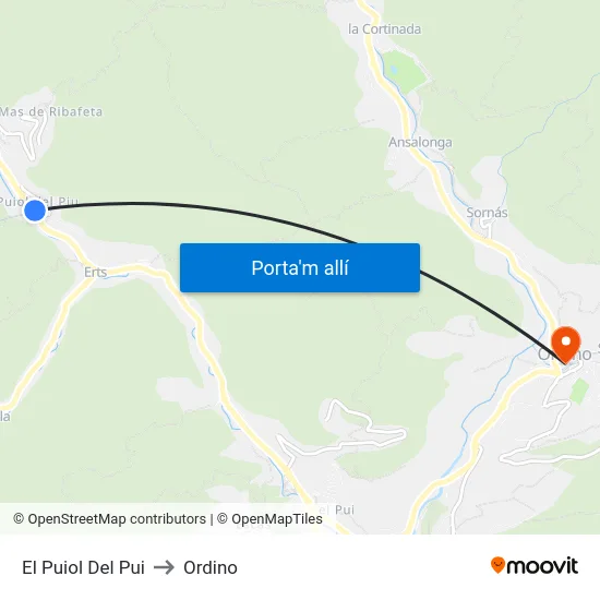 El Puiol Del Pui to Ordino map