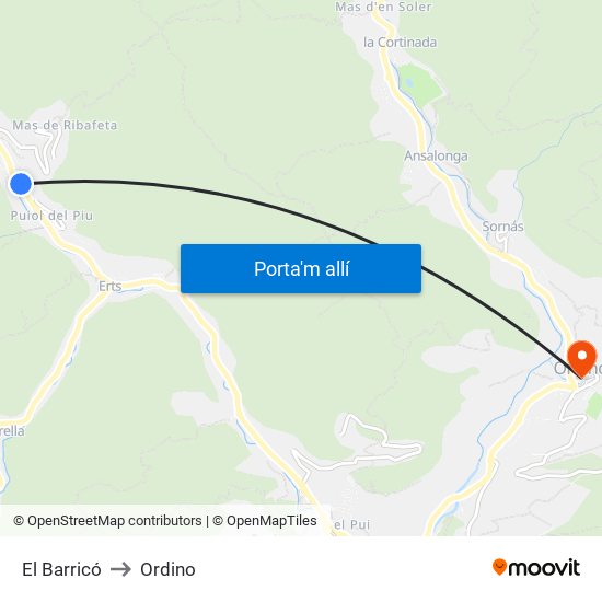 El Barricó to Ordino map