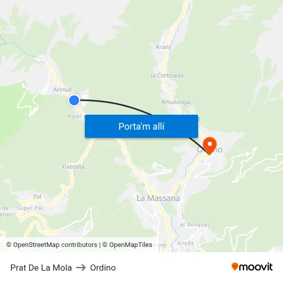 Prat De La Mola to Ordino map