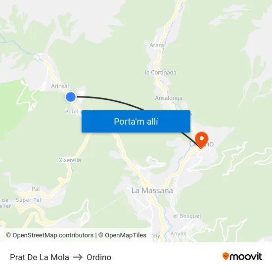 Prat De La Mola to Ordino map