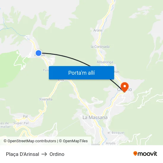 Plaça D'Arinsal to Ordino map