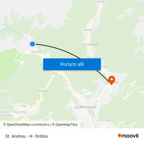 St. Andreu to Ordino map
