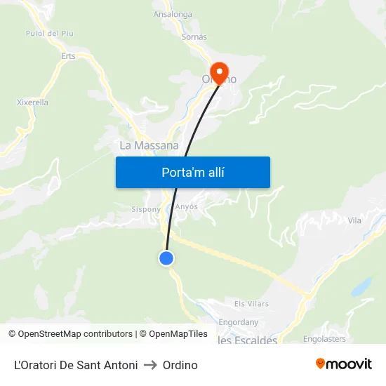 L'Oratori De Sant Antoni to Ordino map