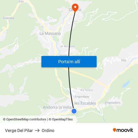 Verge Del Pilar to Ordino map