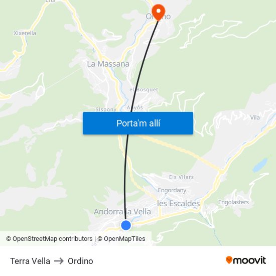 Terra Vella to Ordino map