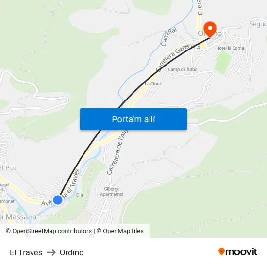 El Través to Ordino map