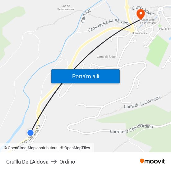 Cruïlla De L'Aldosa to Ordino map