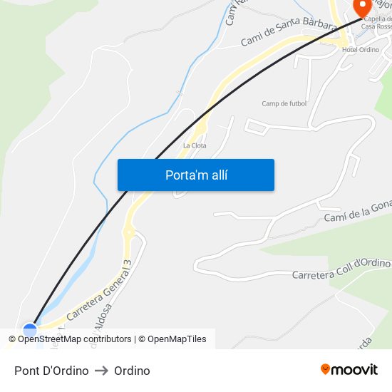 Pont D'Ordino to Ordino map