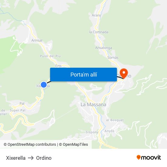 Xixerella to Ordino map