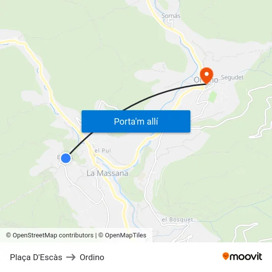 Plaça D'Escàs to Ordino map