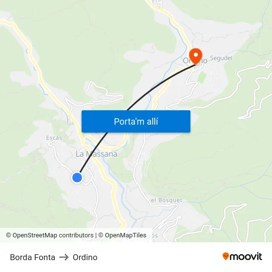 Borda Fonta to Ordino map