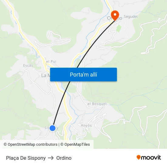Plaça De Sispony to Ordino map