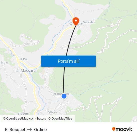 El Bosquet to Ordino map