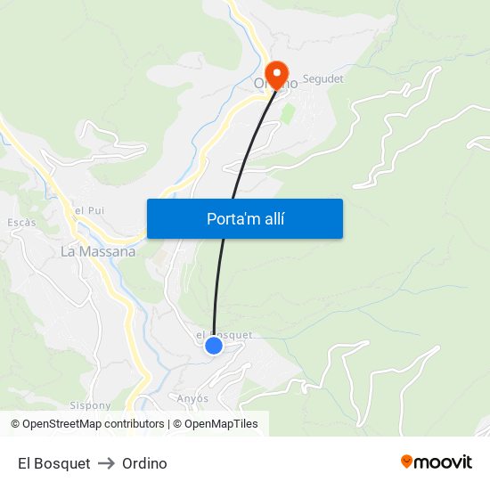 El Bosquet to Ordino map