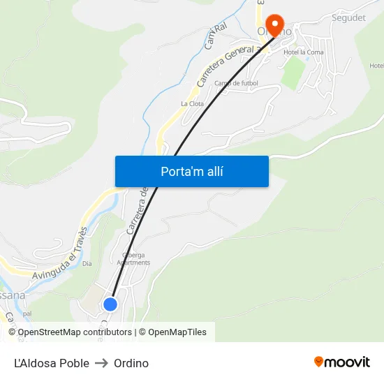 L'Aldosa Poble to Ordino map