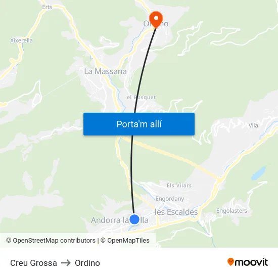 Creu Grossa to Ordino map