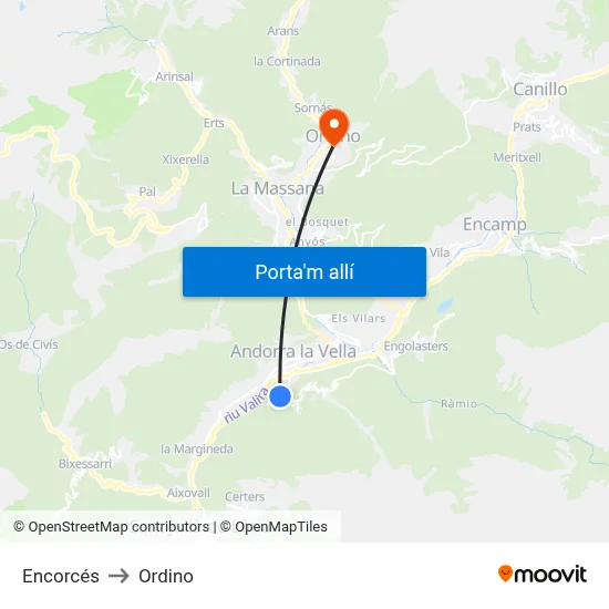 Encorcés to Ordino map
