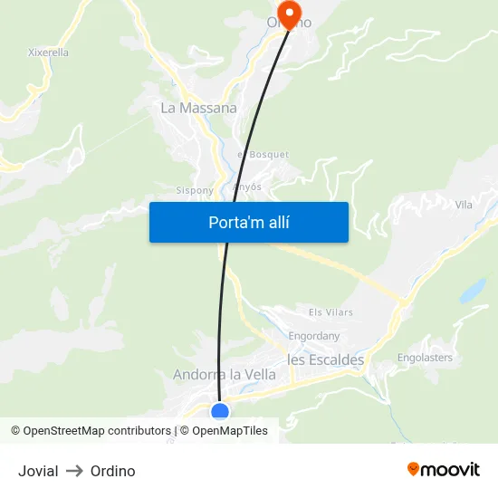 Jovial to Ordino map