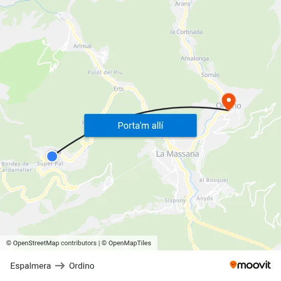 Espalmera to Ordino map
