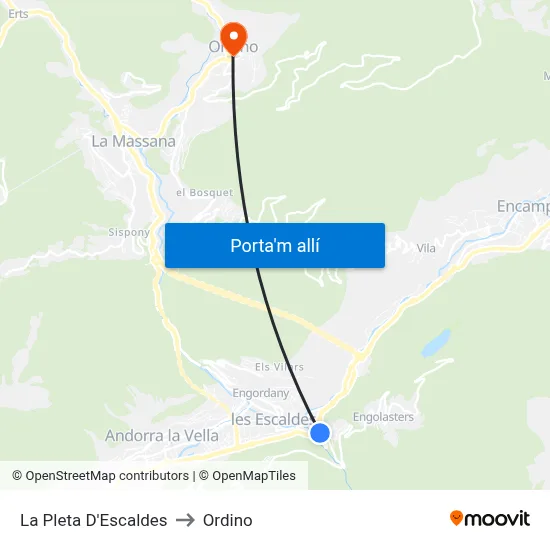 La Pleta D'Escaldes to Ordino map