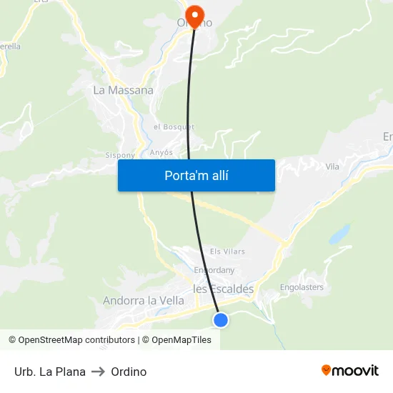 Urb. La Plana to Ordino map
