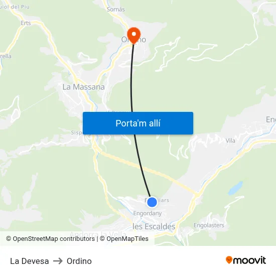 La Devesa to Ordino map