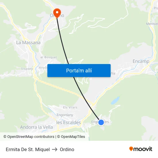 Ermita De St. Miquel to Ordino map