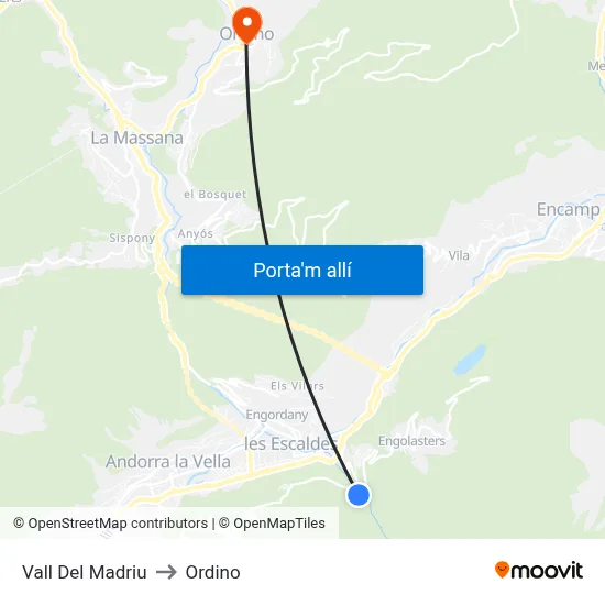 Vall Del Madriu to Ordino map