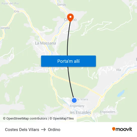 Costes Dels Vilars to Ordino map